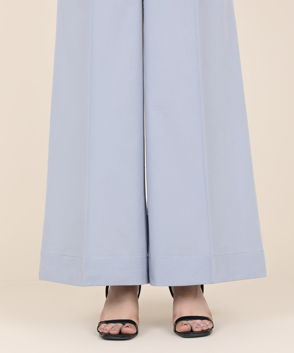 Women's RTW Cambric Blue Solid Flared Pants