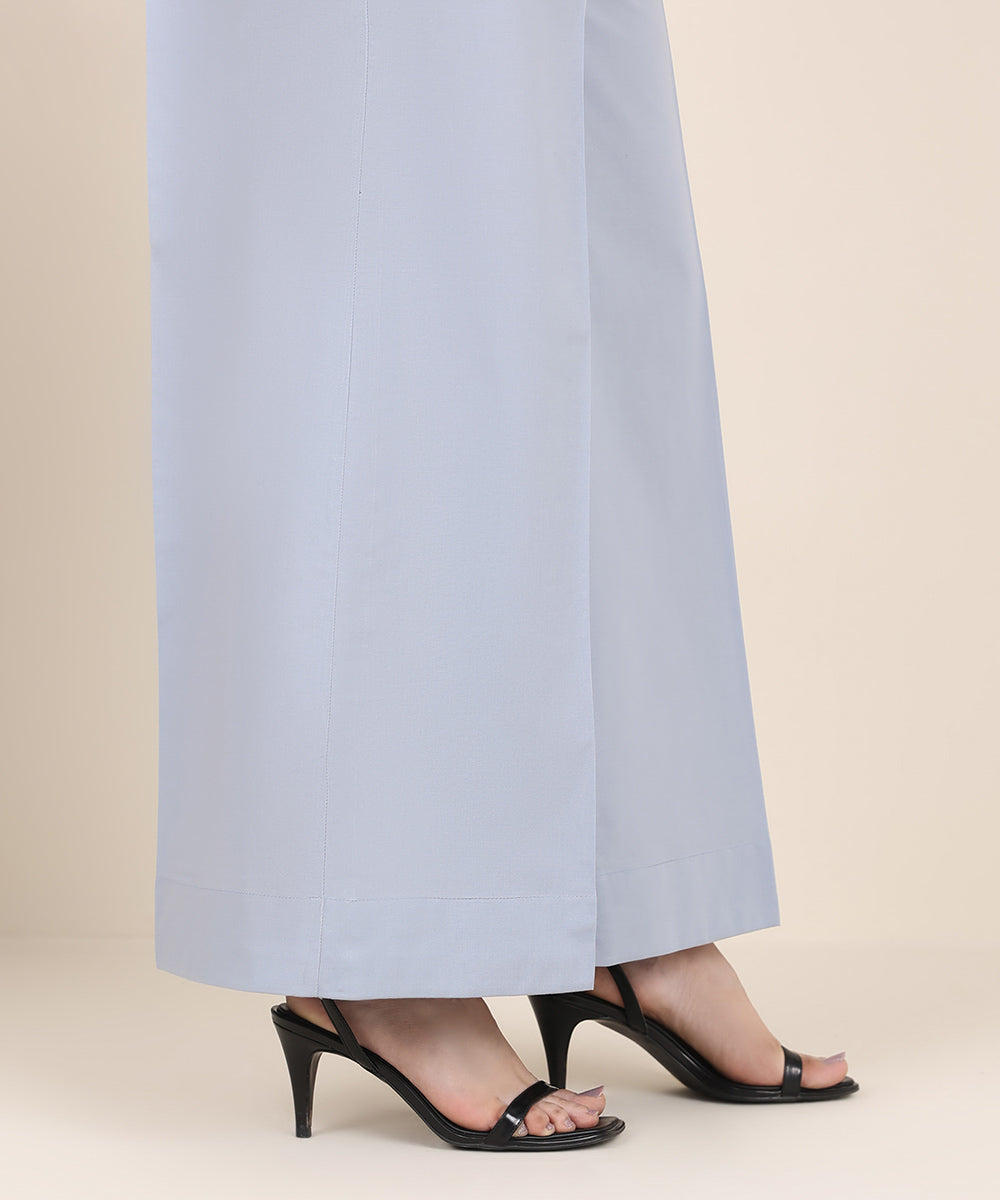 Women's RTW Cambric Blue Solid Flared Pants
