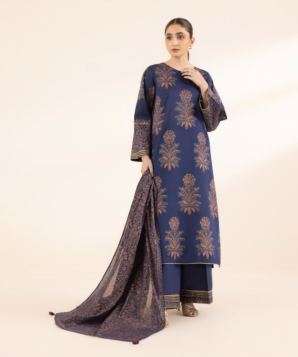 Fine Voile Blue Printed Dupatta