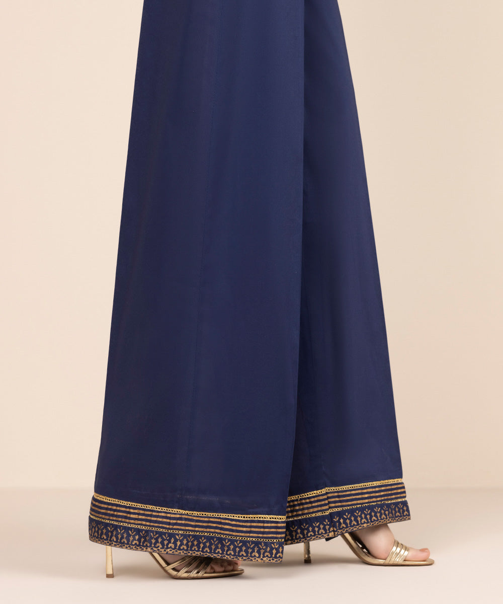 Women's RTW Cambric Blue Solid Flared Pants