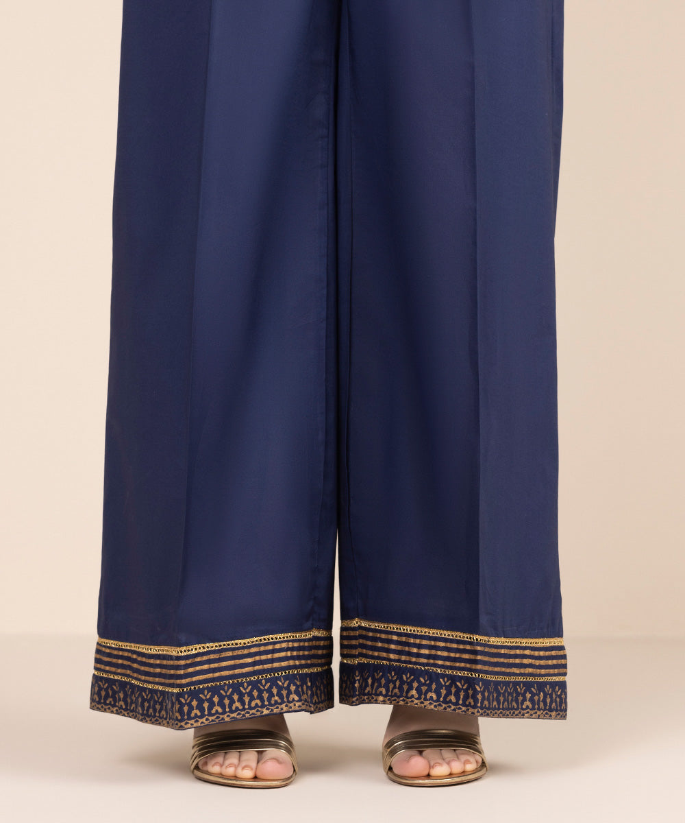 Women's RTW Cambric Blue Solid Flared Pants