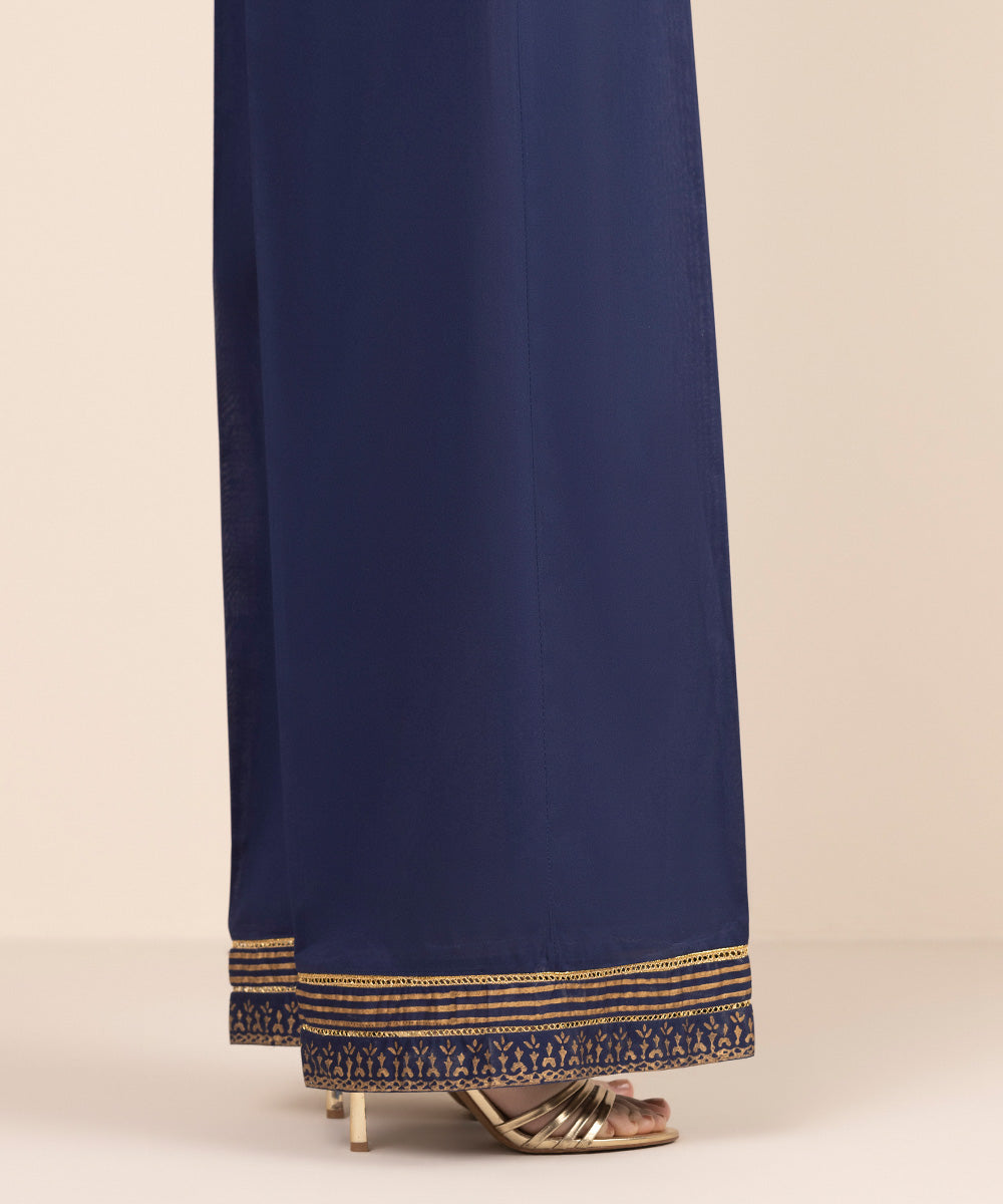 Women's RTW Cambric Blue Solid Flared Pants