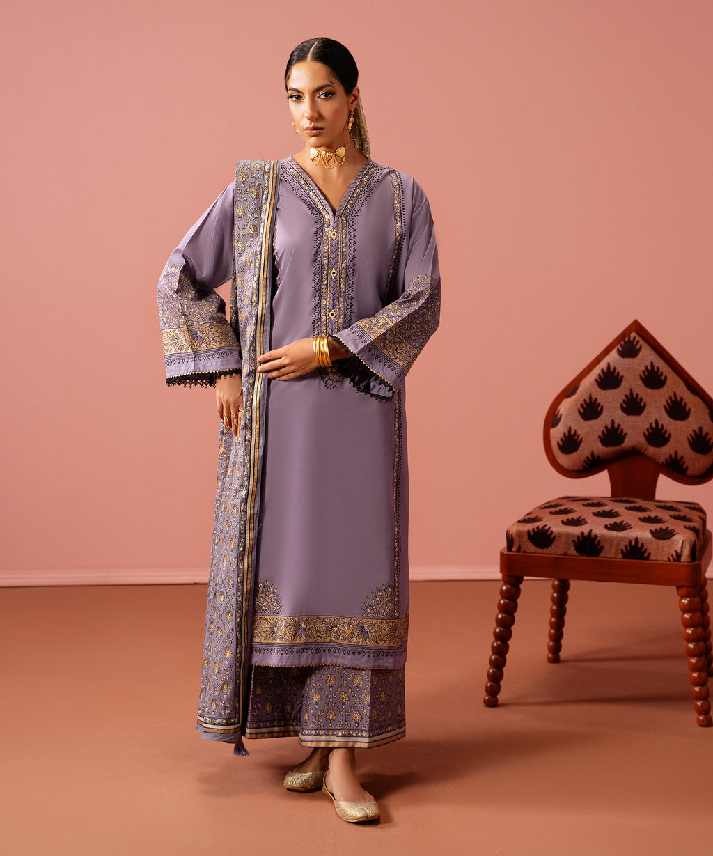 Women's RTW Lawn Purple Printed Boxy Shirt