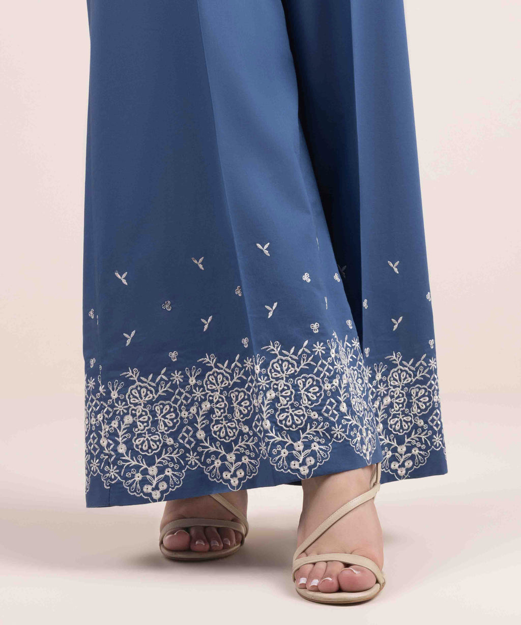 Embroidered Cambric Flared Pants