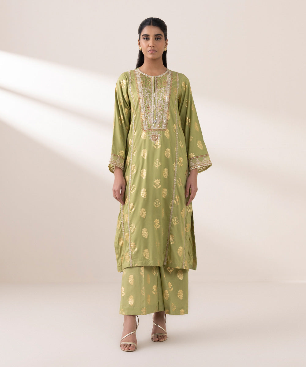 Women's Pret Arabic Lawn Green Embroidered A-Line Shirt