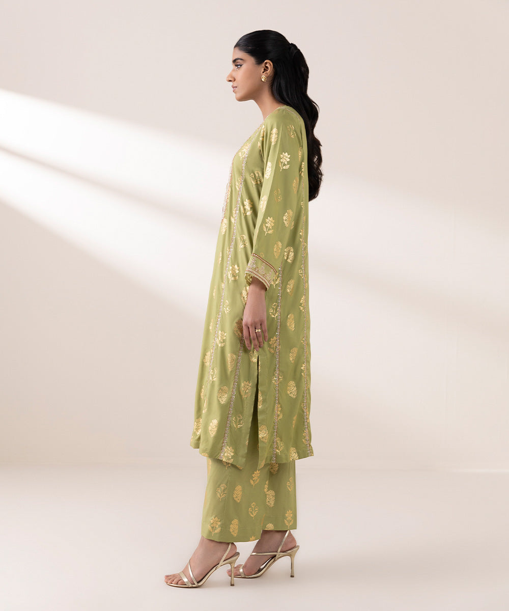 Women's Pret Arabic Lawn Green Embroidered A-Line Shirt