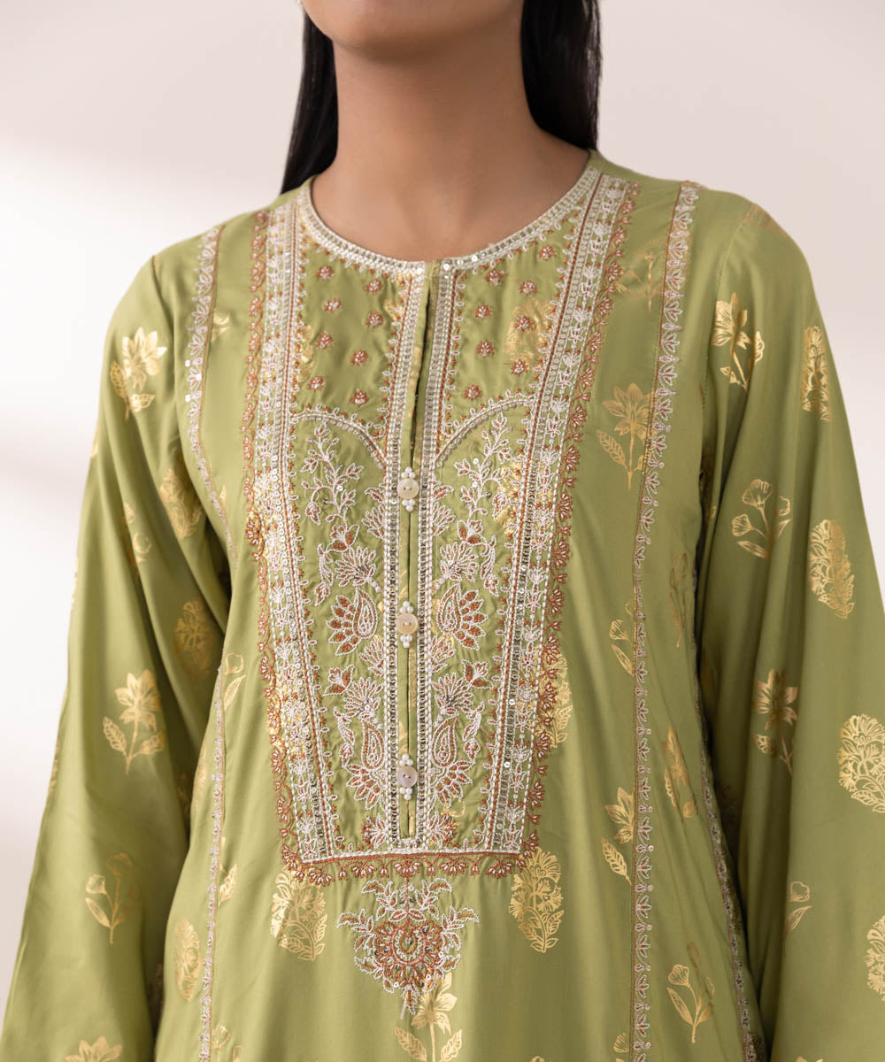 Women's Pret Arabic Lawn Green Embroidered A-Line Shirt