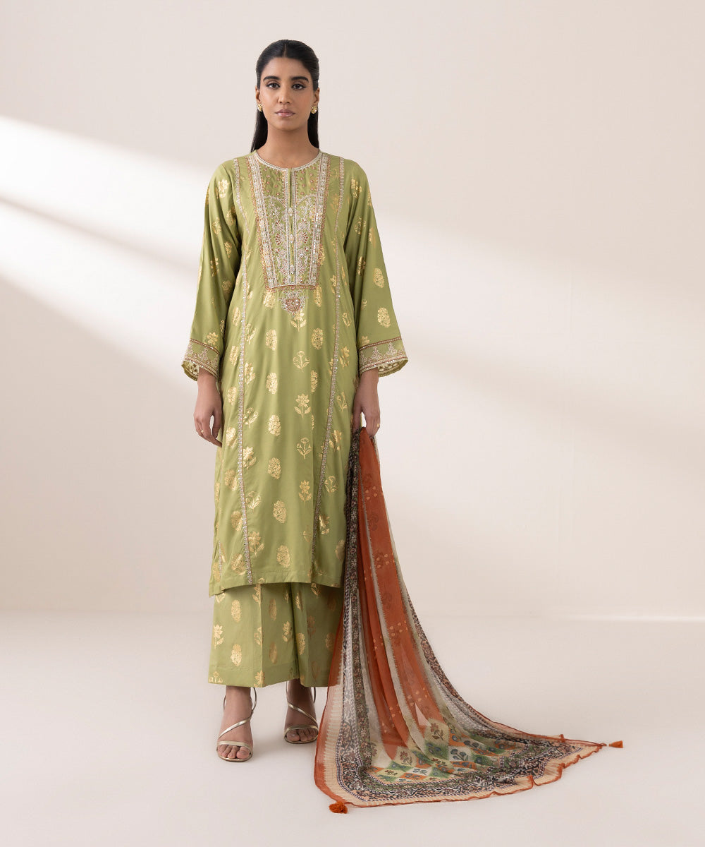 Women's Pret Arabic Lawn Green Embroidered A-Line Shirt