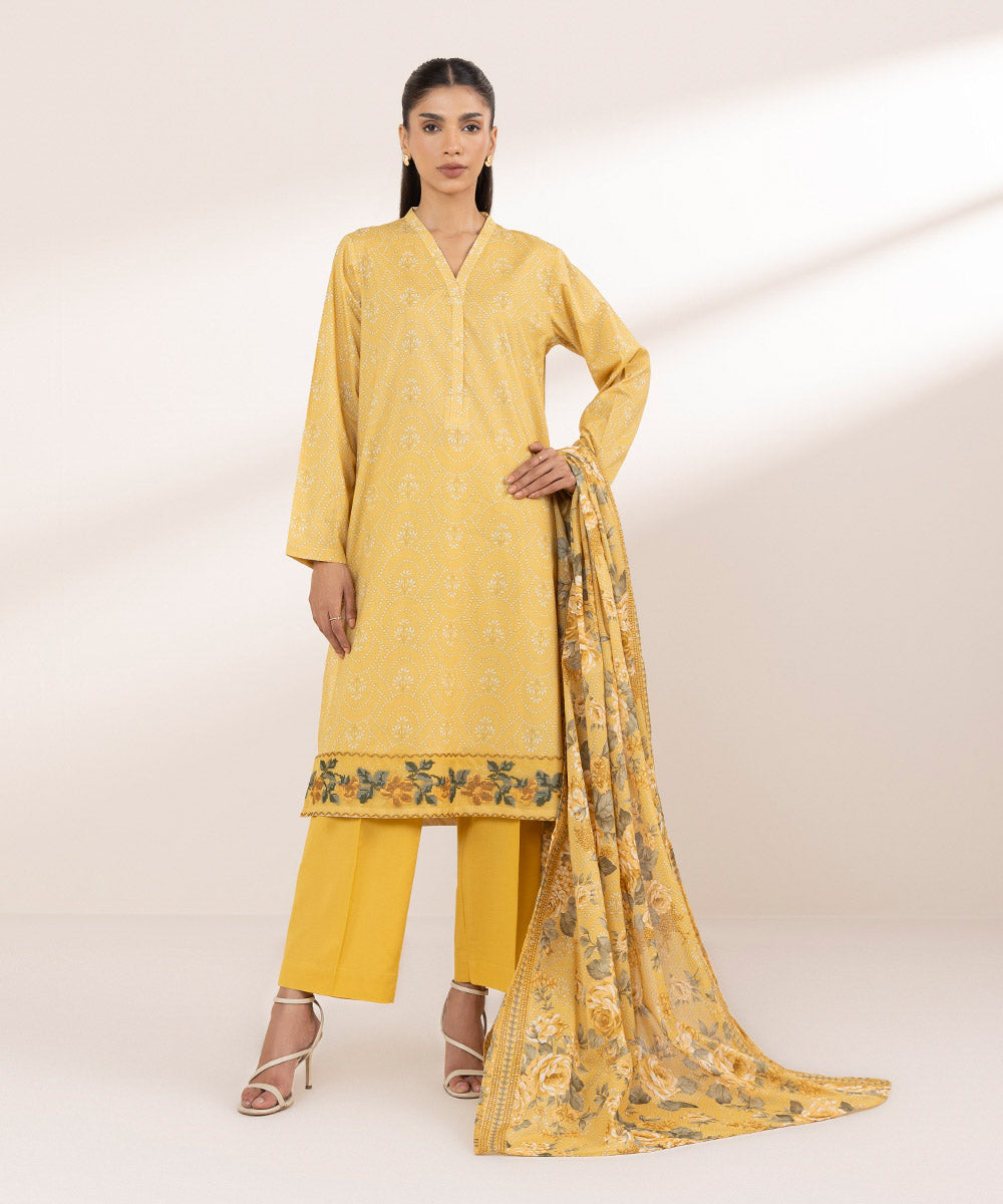 Fine Voile Yellow Printed Dupatta