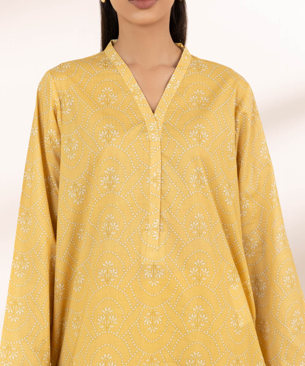 Women's RTW Cross Hatch Yellow Embroidered A-Line Shirt