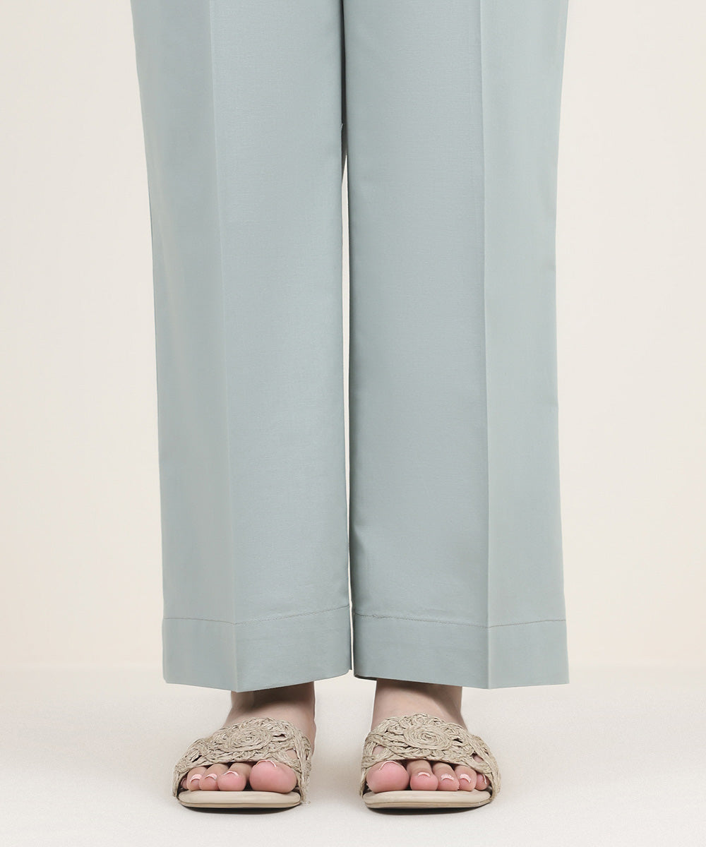 Women's RTW Cambric Grey Solid Straight Pants
