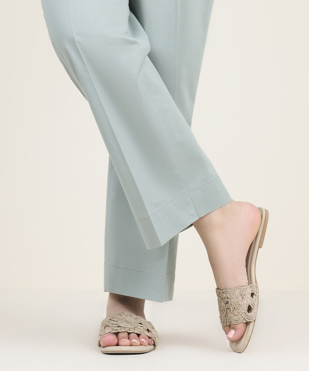 Women's RTW Cambric Grey Solid Straight Pants