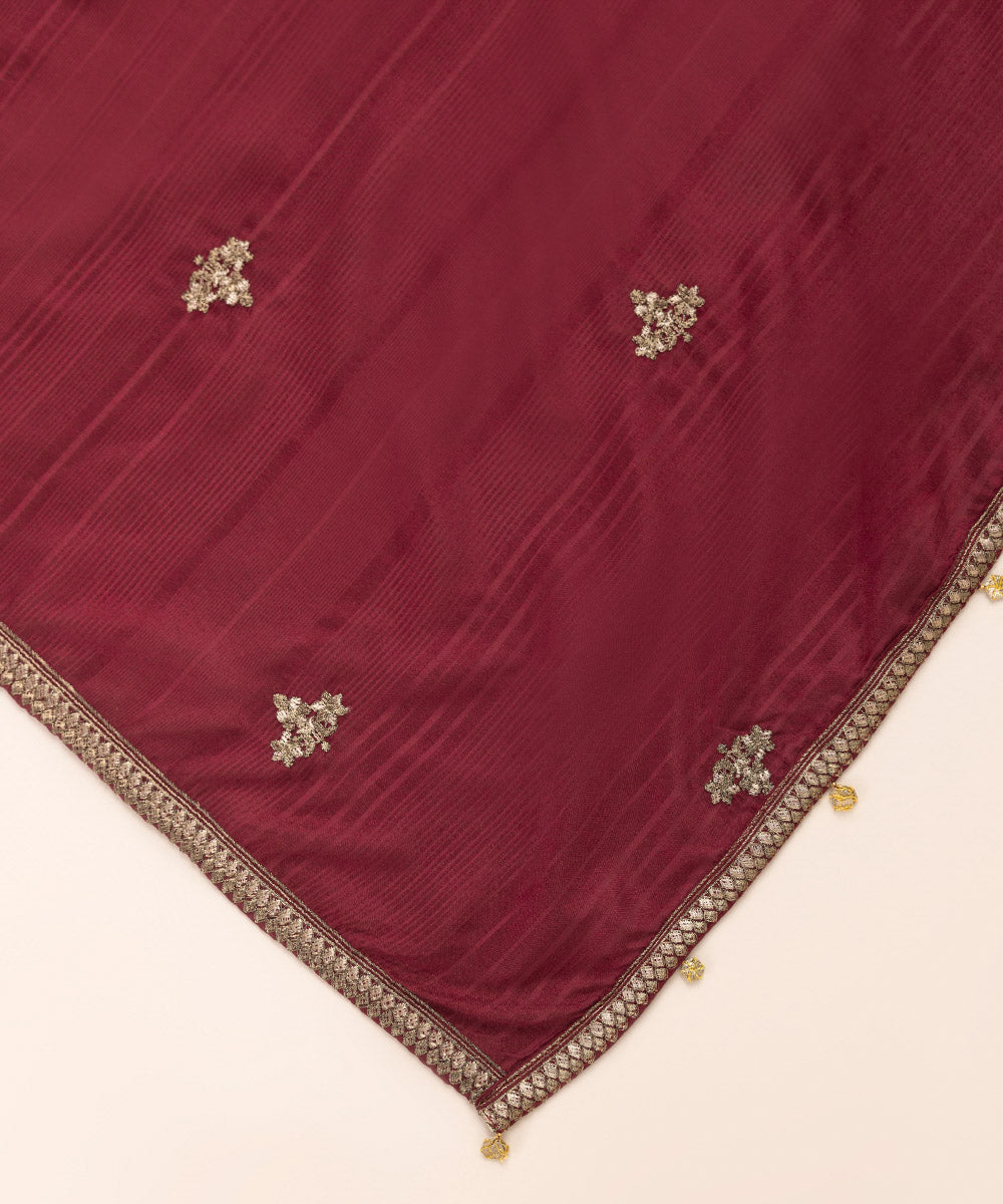 Fancy Manaar Red Embroidered Dupatta