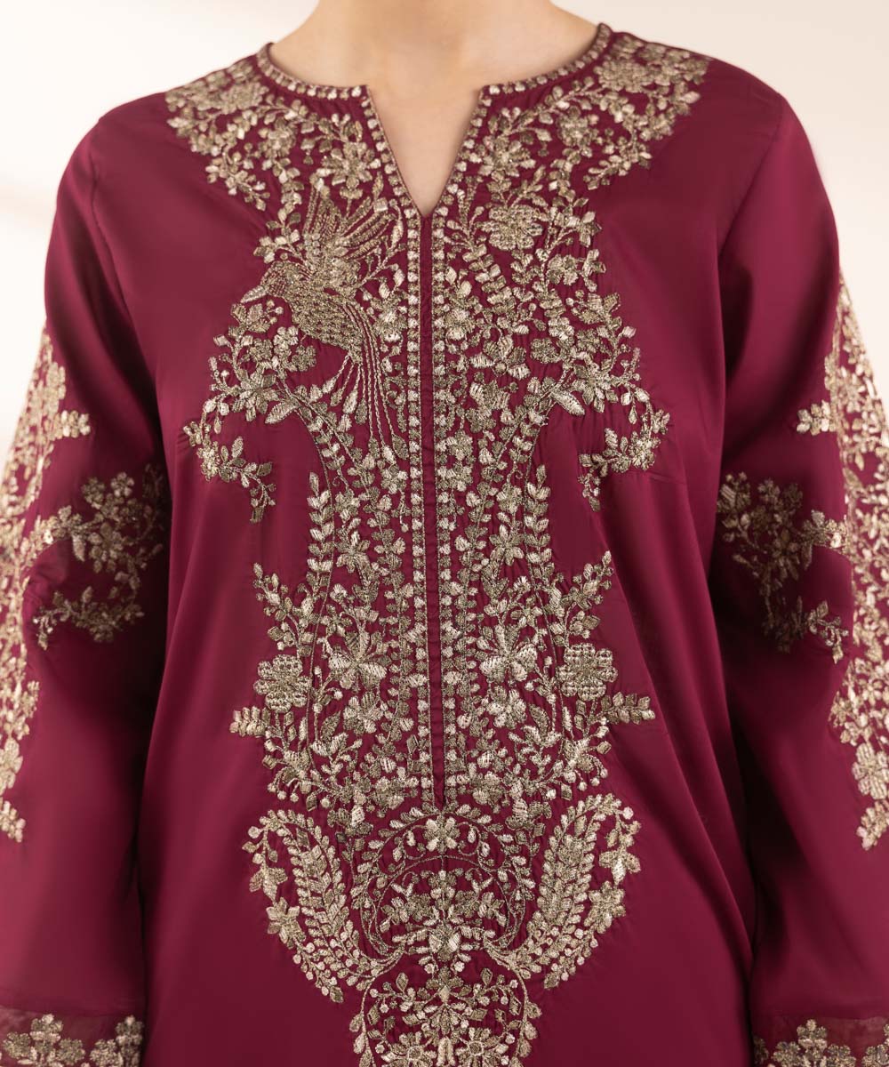 Women's Pret Lawn Embroidered Red A-Line Shirt