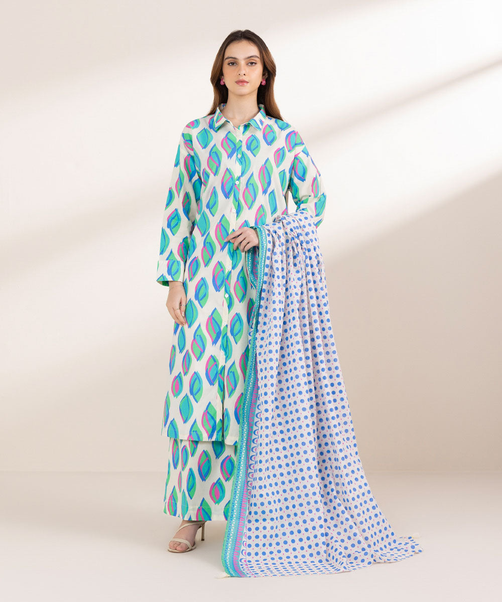 Textured Lawn White Printed Dupatta