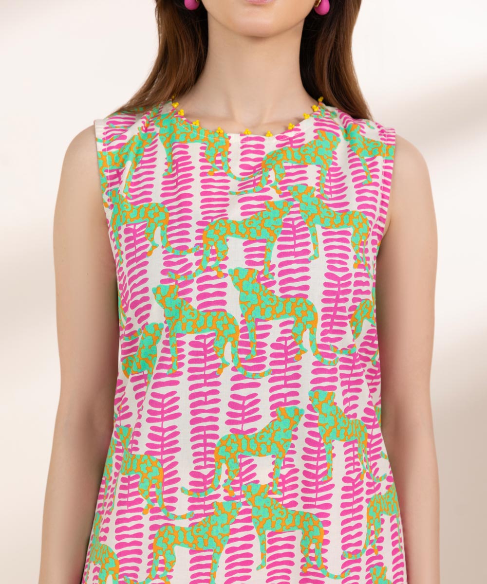 Women's Pret Cambric Pink Printed Straight Shirt