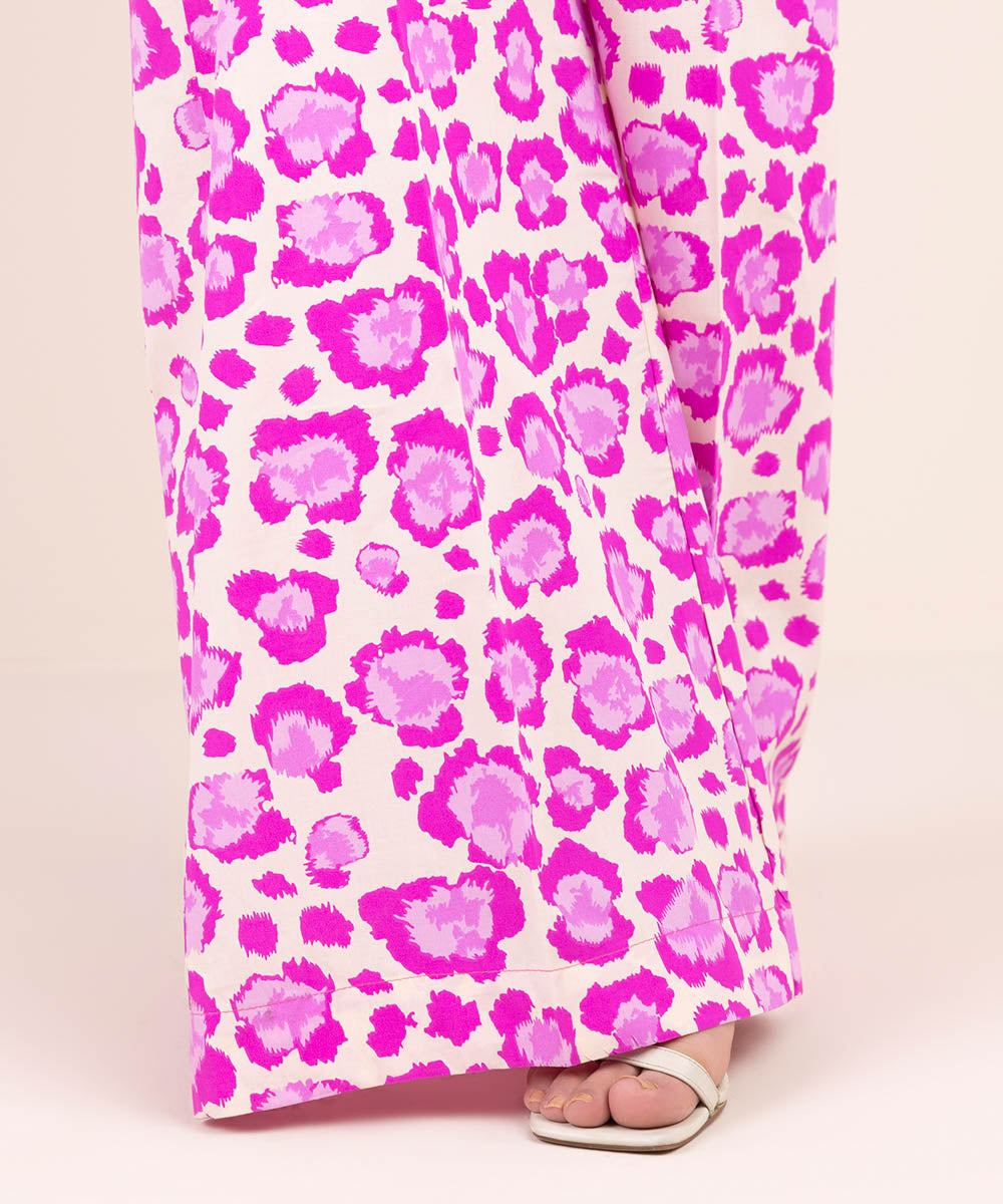 Women's Pret Cambric Pink Printed Flared Pants