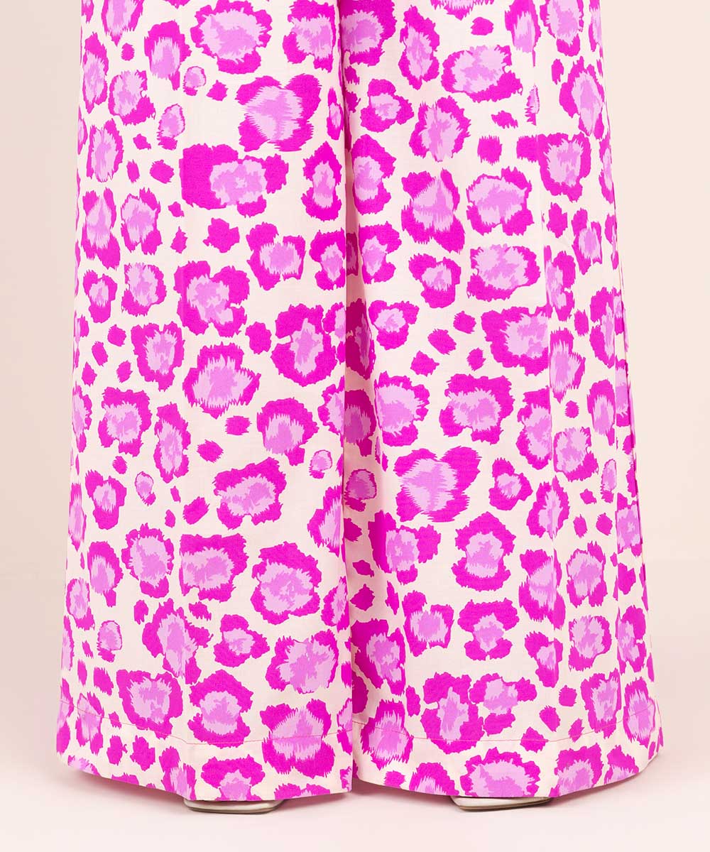 Women's Pret Cambric Pink Printed Flared Pants