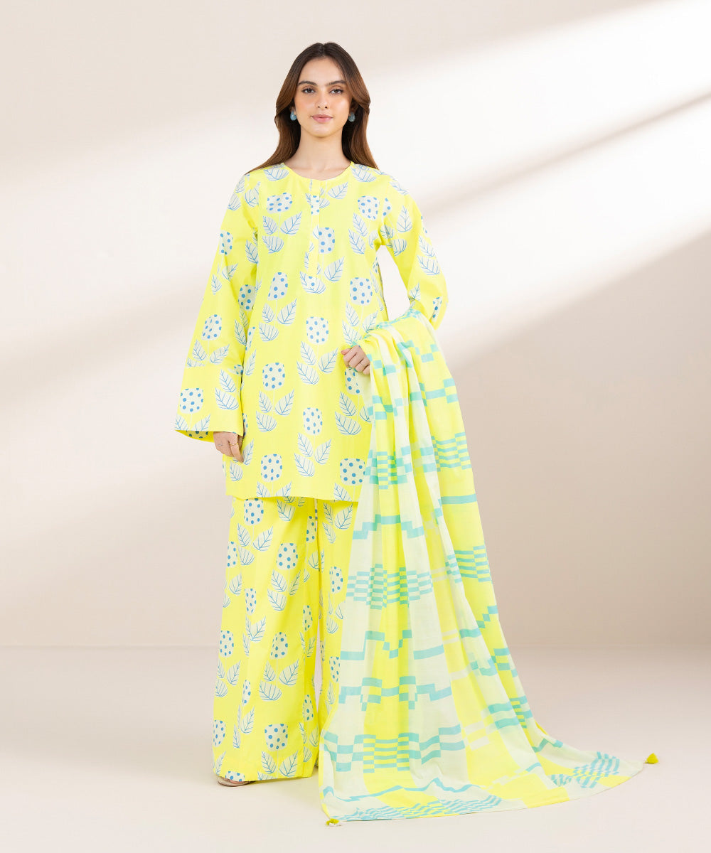 Textured Lawn Yellow Printed Dupatta