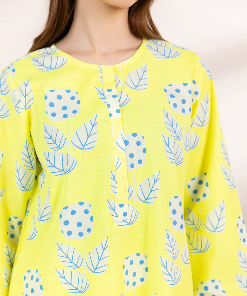 Women's Pret Cambric Yellow Printed Boxy Shirt