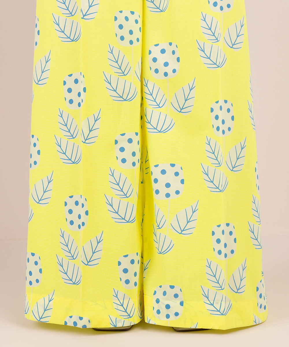 Women's Pret Cambric Yellow Printed Flared Pants