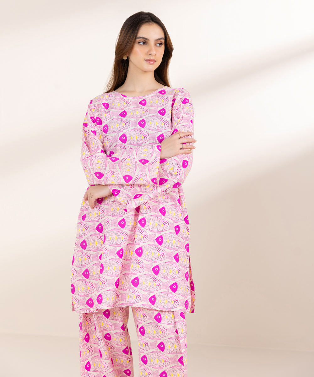 Women's Pret Cambric Pink Printed Boxy Shirt