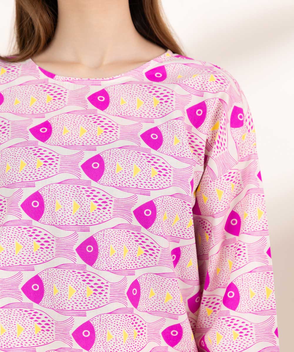 Women's Pret Cambric Pink Printed Boxy Shirt