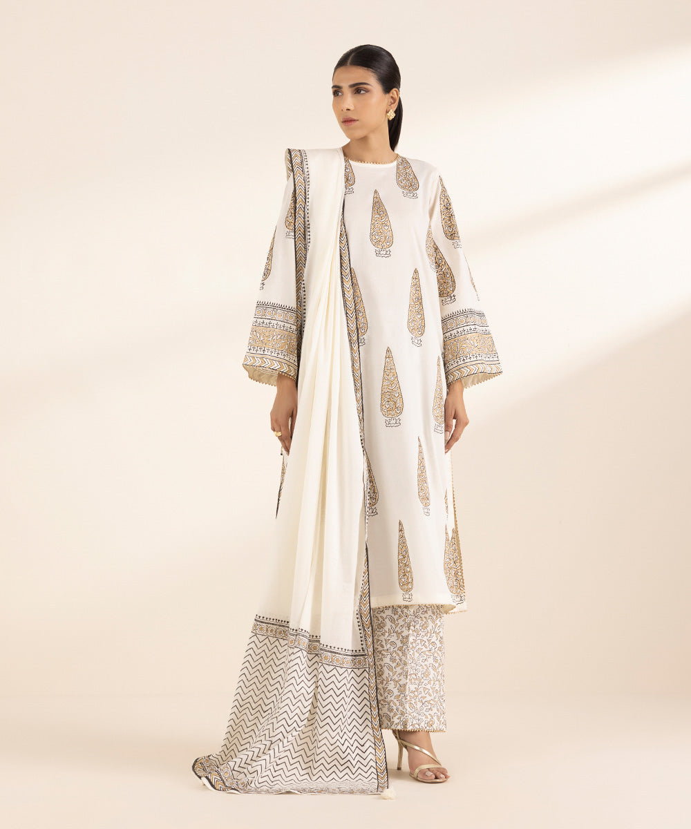 Fine Voile White Printed Dupatta
