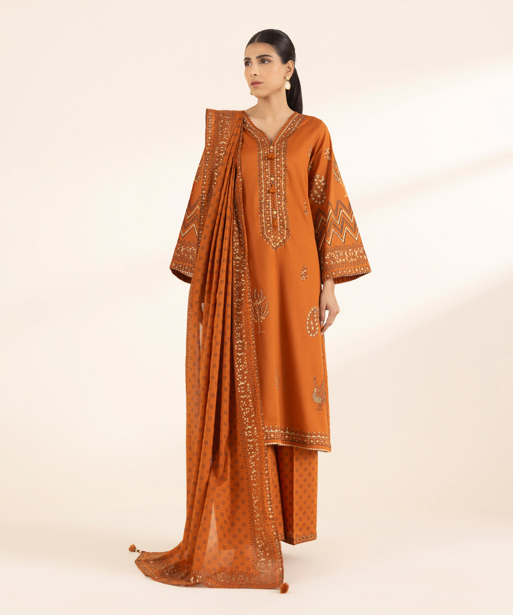 Fine Voile Orange Printed Dupatta