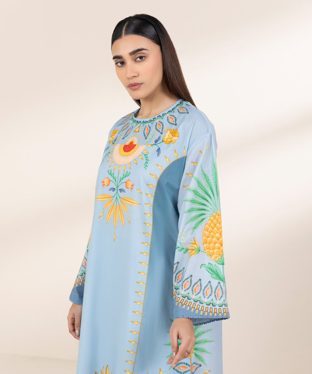 Women's Pret Lawn Printed Blue Boxy Shirt