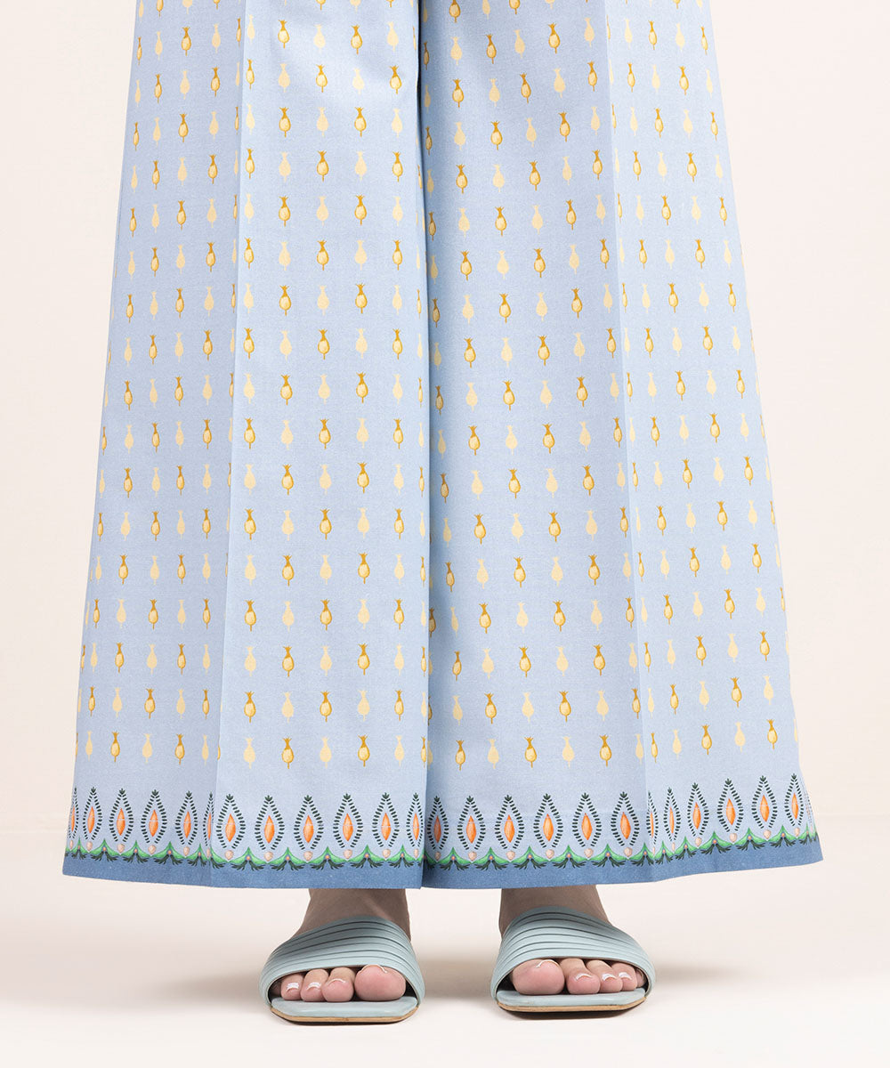 Women's Pret Cambric Blue Printed Flared Pants