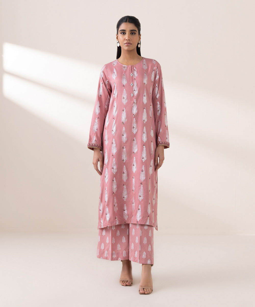 Women's Pret Arabic Lawn Pink Embroidered A-Line Shirt