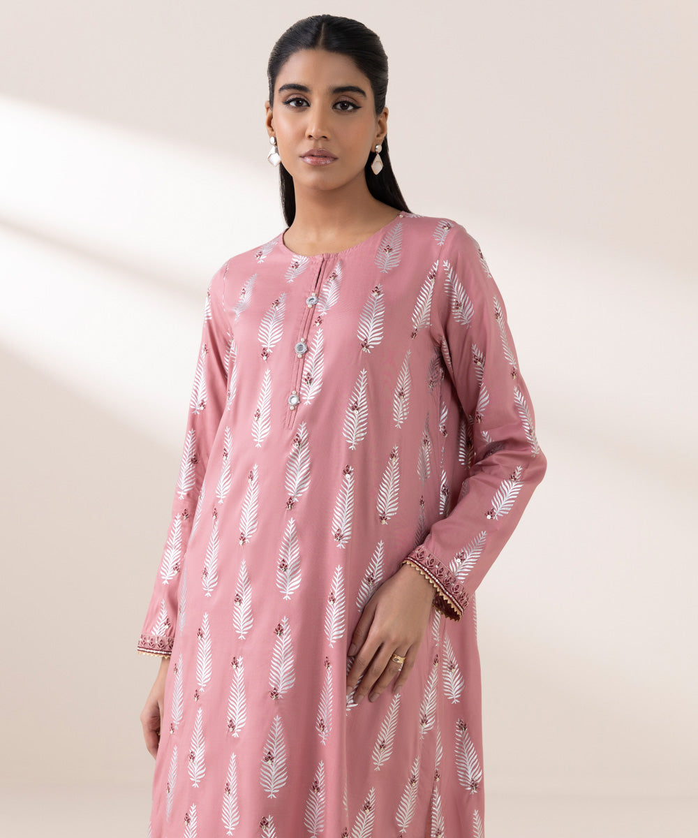 Women's Pret Arabic Lawn Pink Embroidered A-Line Shirt