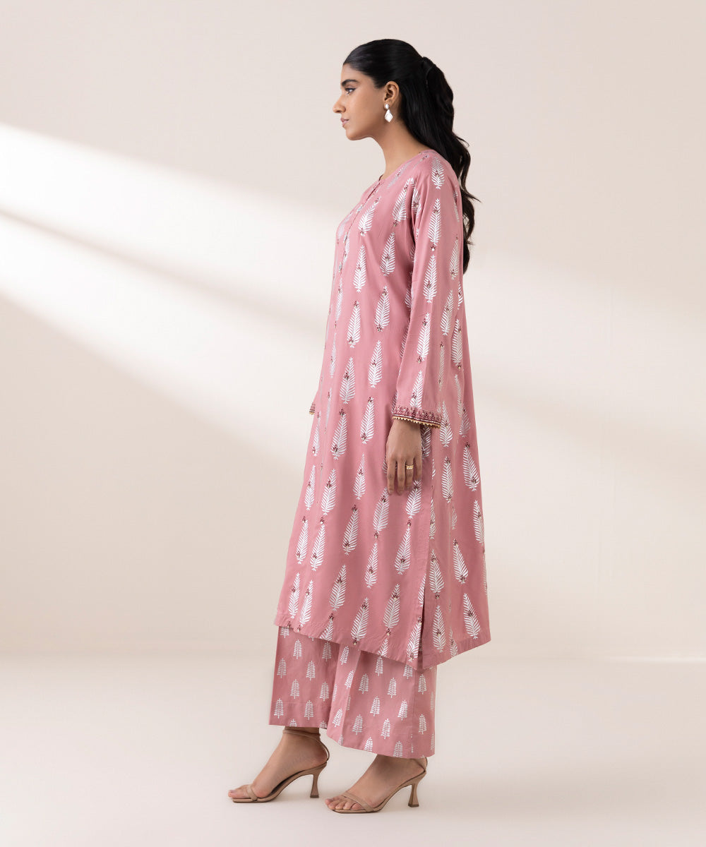 Women's Pret Arabic Lawn Pink Embroidered A-Line Shirt