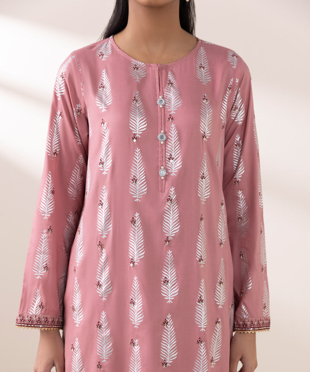 Women's Pret Arabic Lawn Pink Embroidered A-Line Shirt