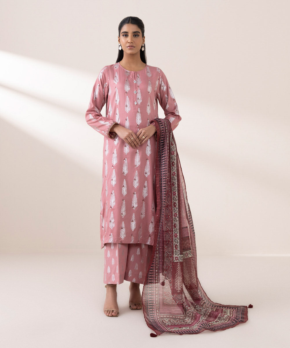 Women's Pret Arabic Lawn Pink Embroidered A-Line Shirt