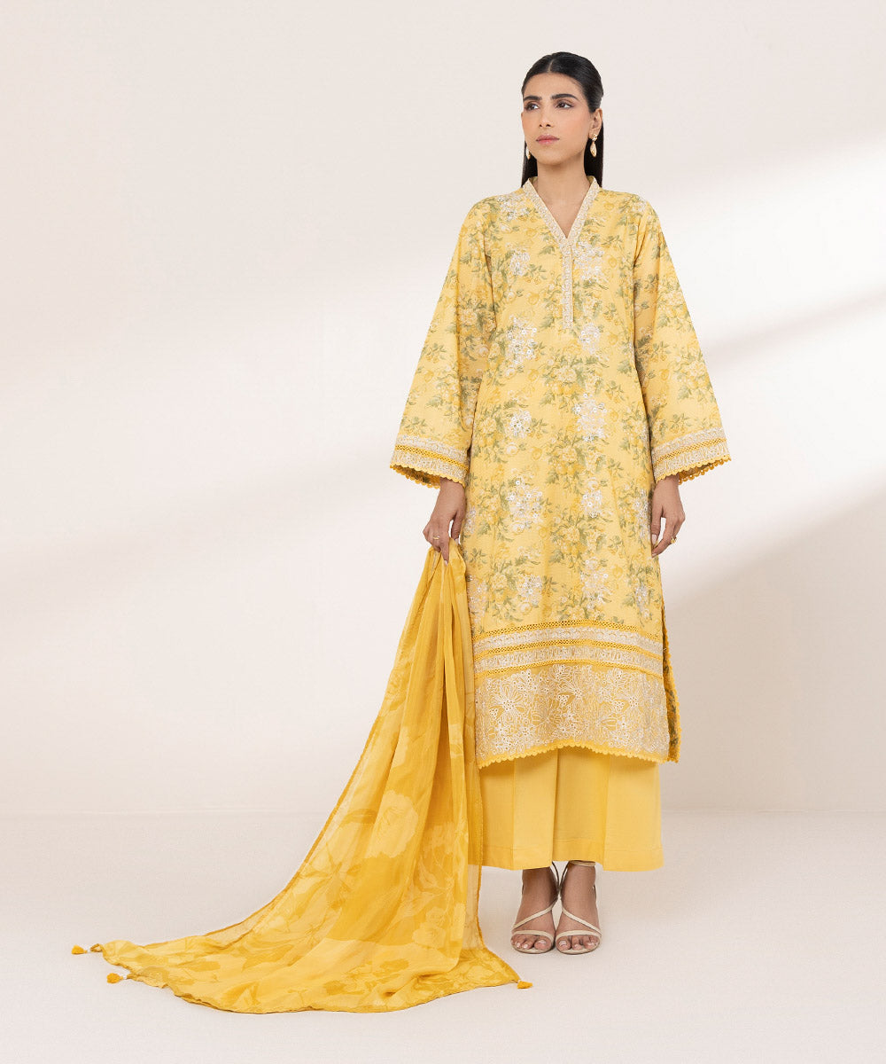 Bemberg Tissue Yellow Printed Dupatta