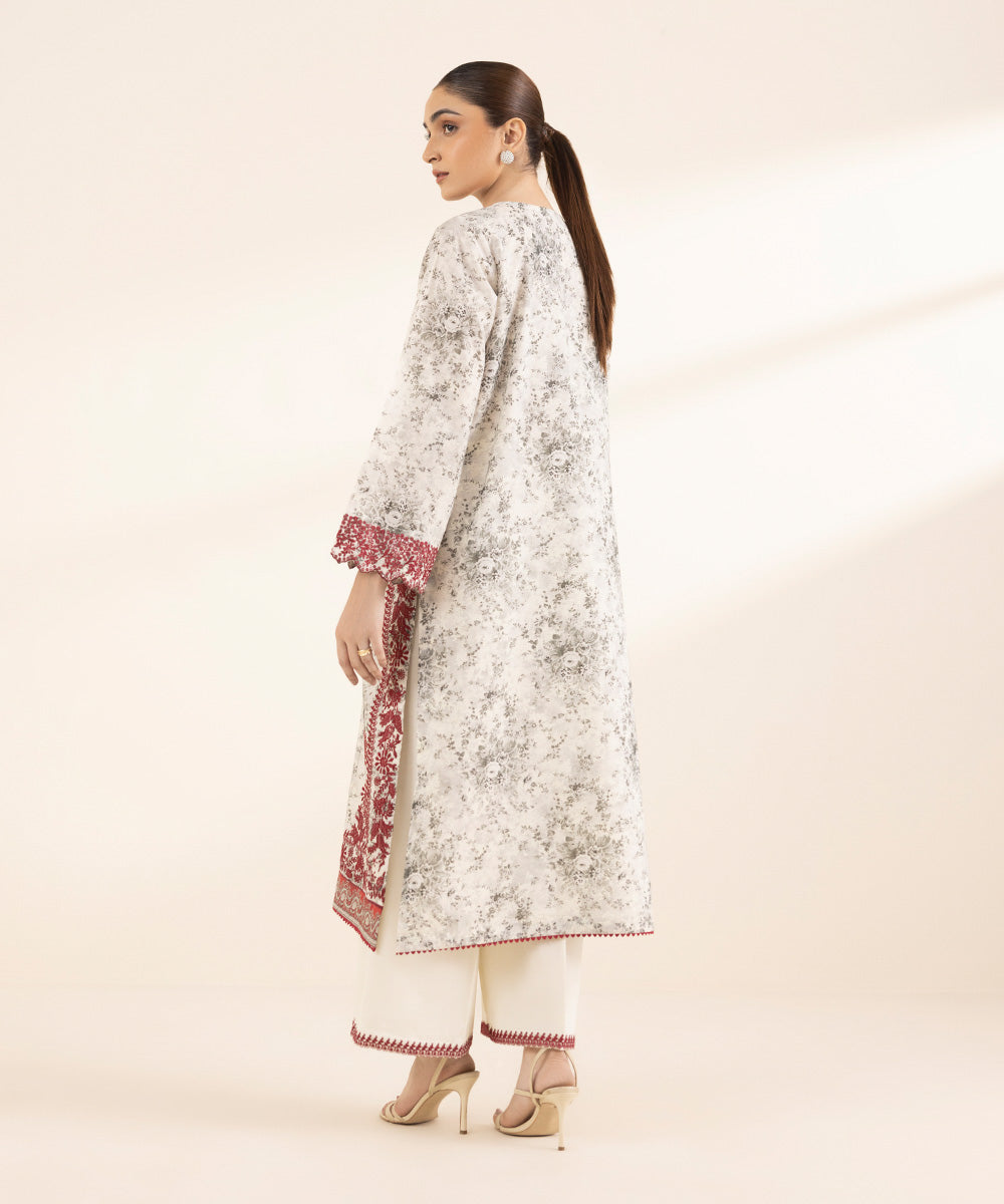 Women's RTW Zari Lawn Off White Embroidered A-Line Shirt