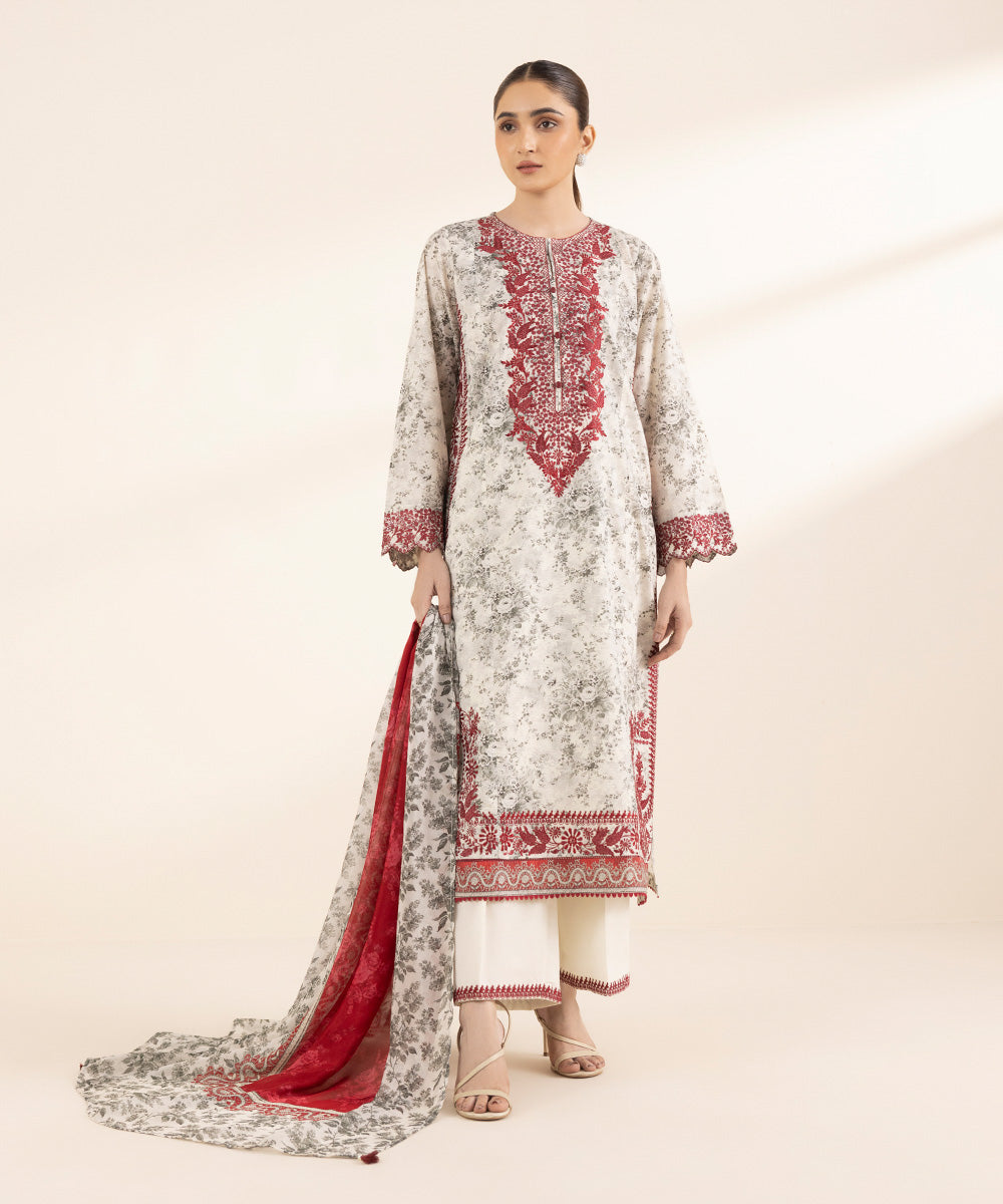 Women's RTW Zari Lawn Off White Embroidered A-Line Shirt
