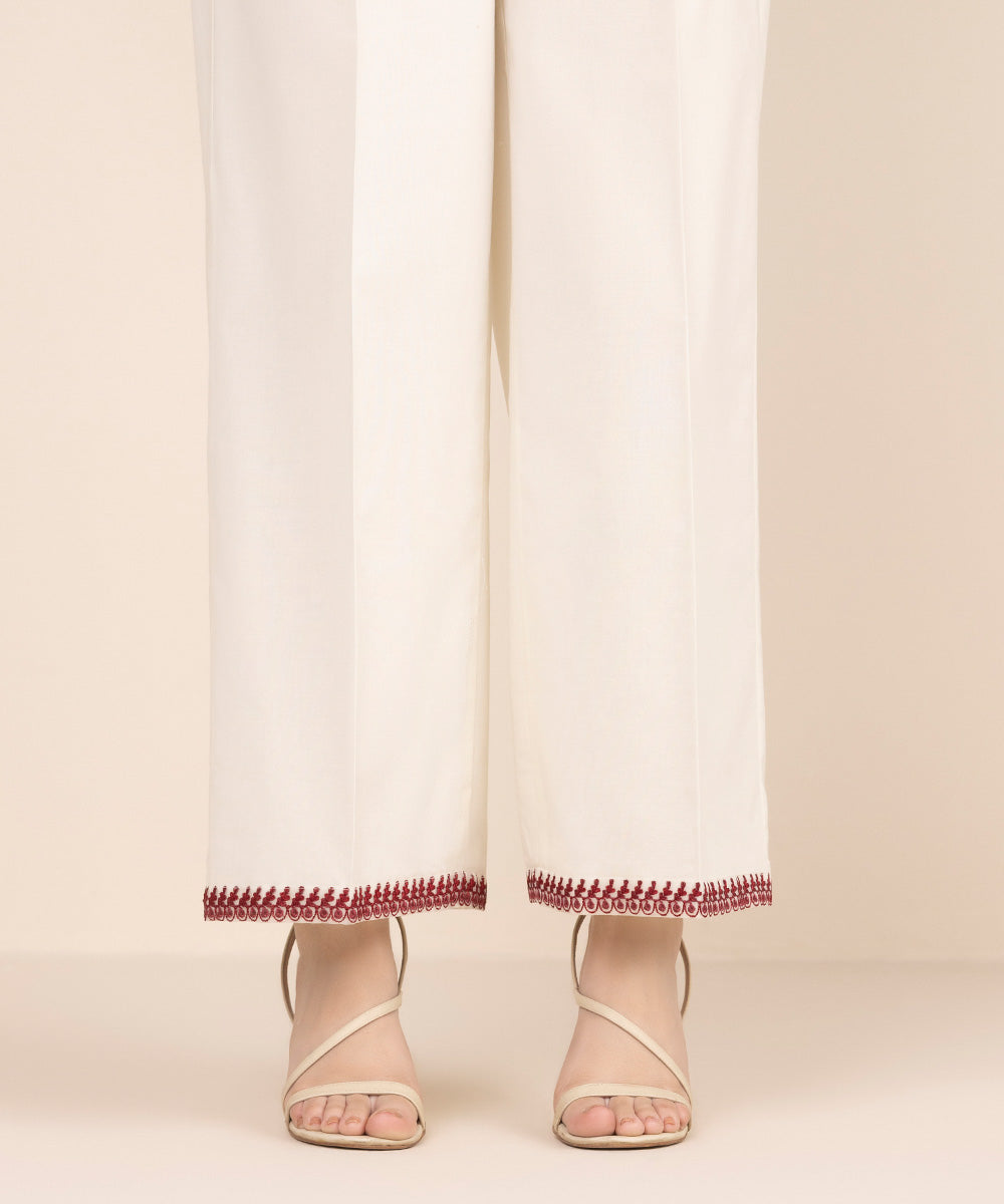 Women's RTW Cambric Off White Embroidered Culottes