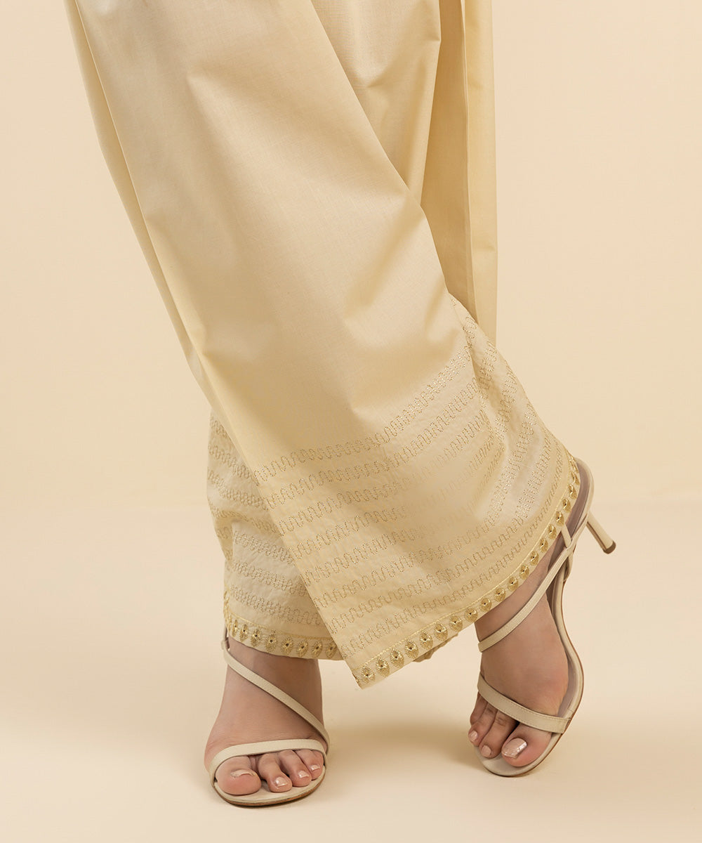 Women's Pret Cambric White Solid Shalwar