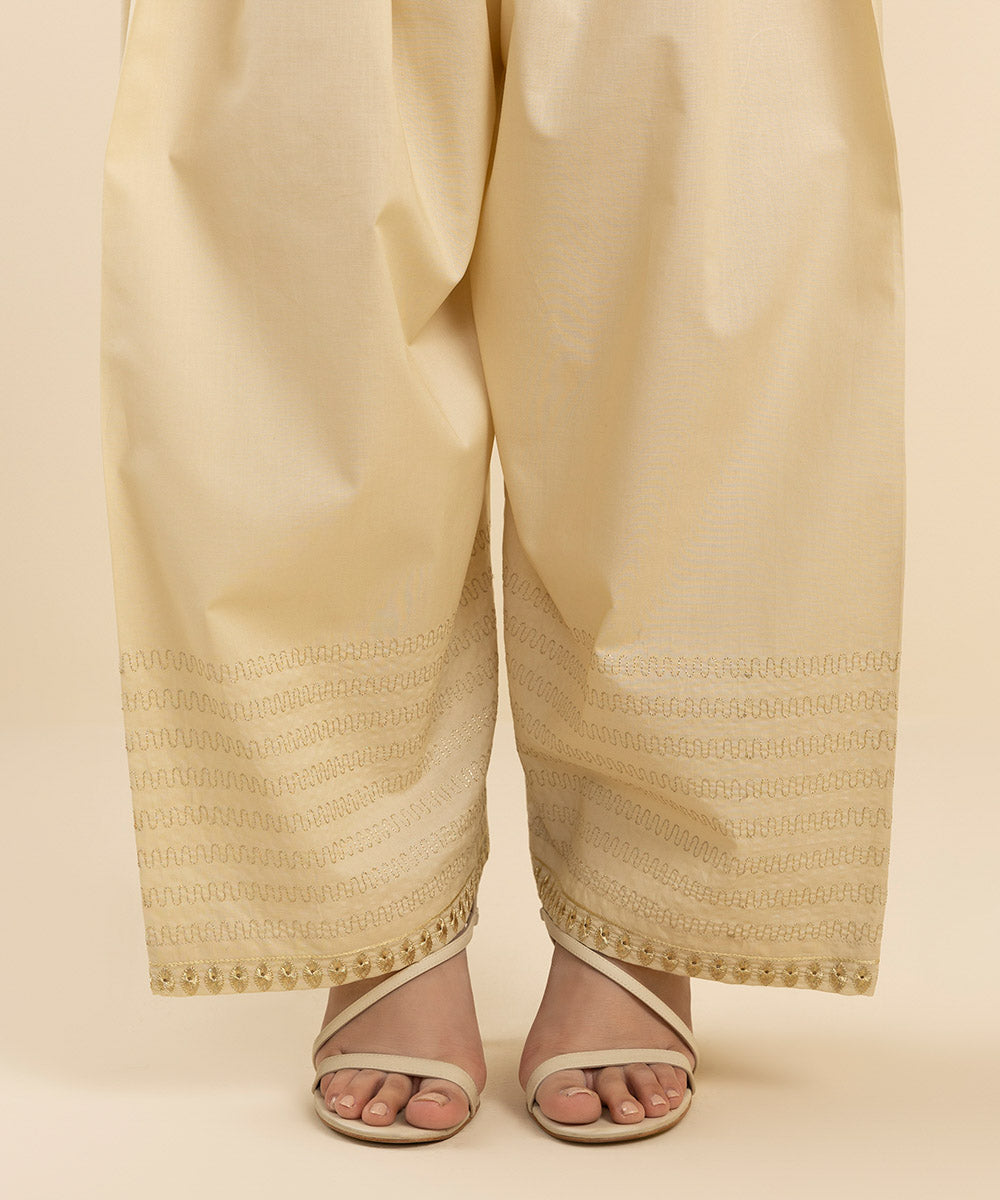 Women's Pret Cambric White Solid Shalwar