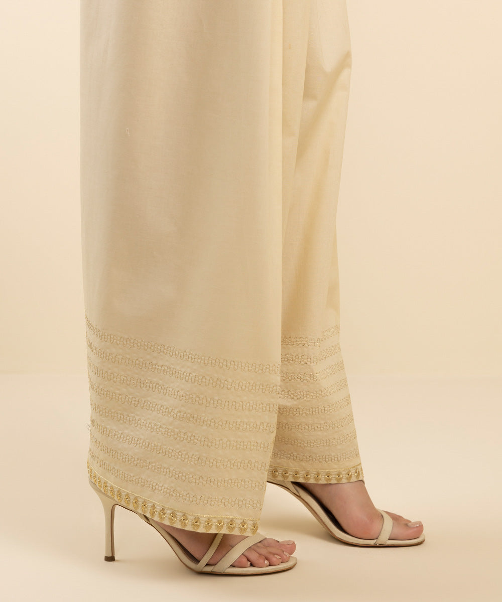 Women's Pret Cambric White Solid Shalwar