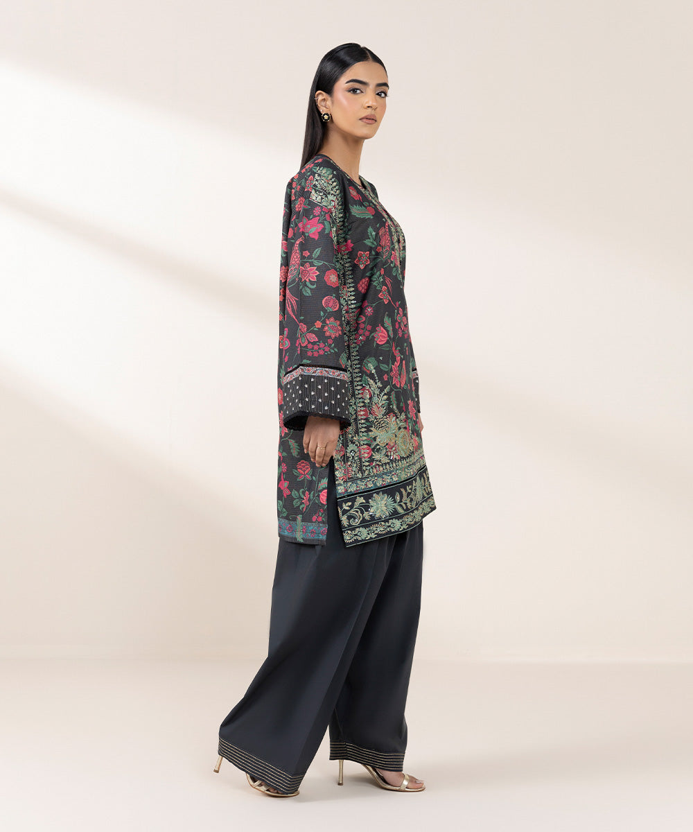 Women's Pret Zari Lawn Black Embroidered Drop Shoulder Shirt