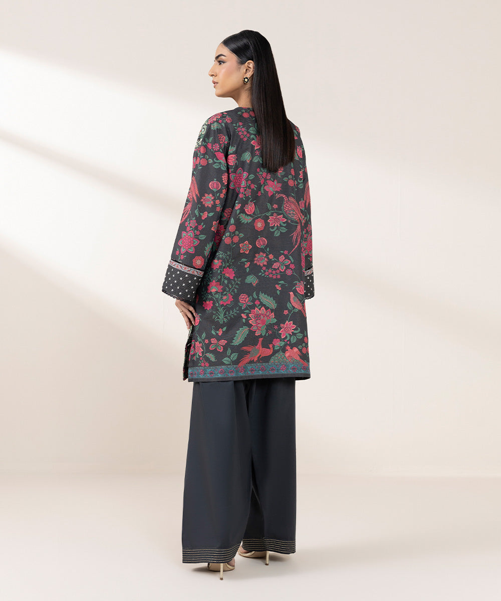 Women's Pret Zari Lawn Black Embroidered Drop Shoulder Shirt
