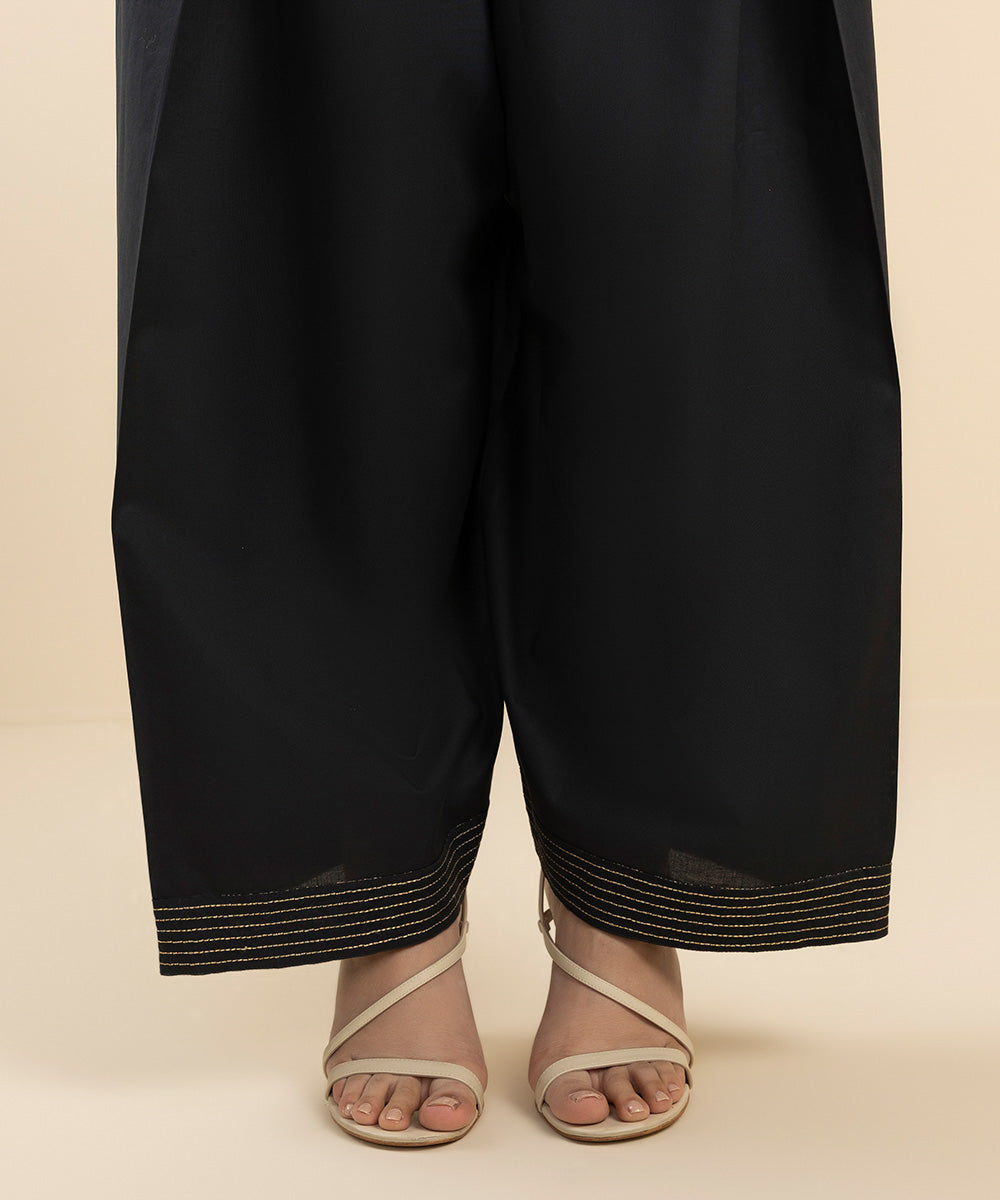 Women's Pret Cambric Black Solid Shalwar