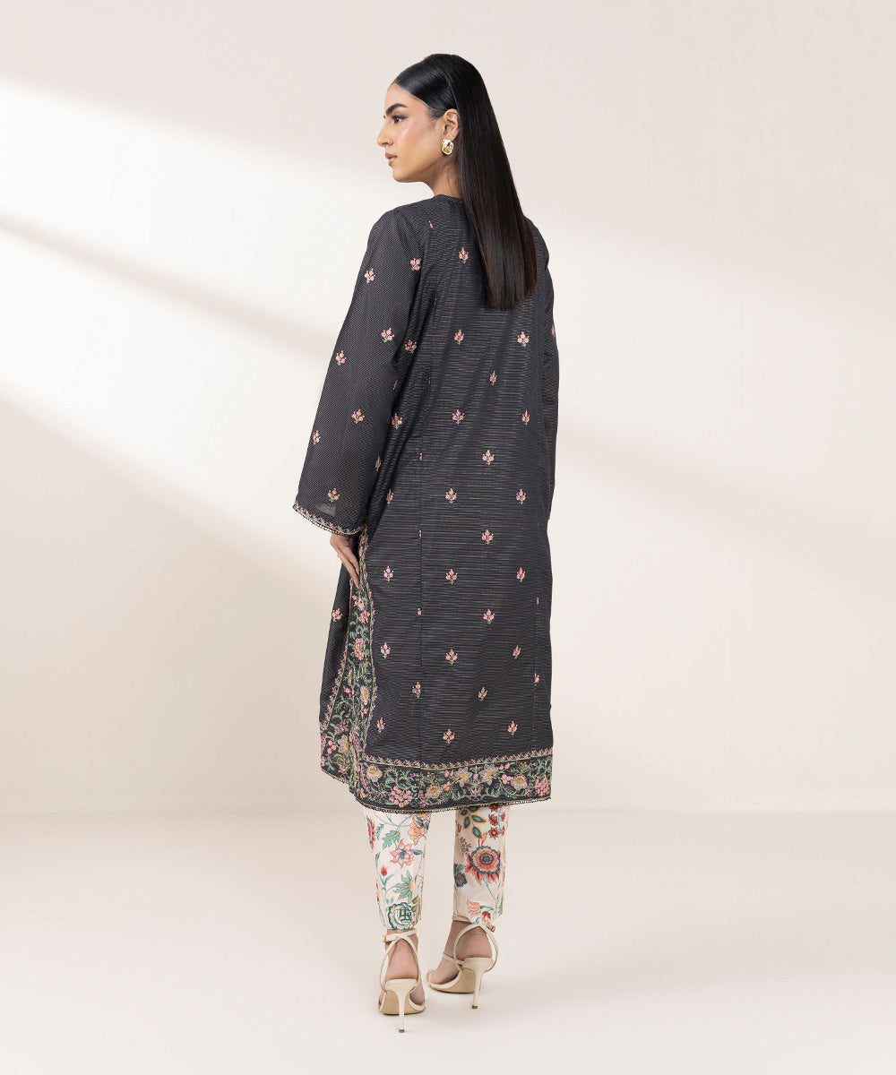 Women's Pret Zari Lawn Black Embroidered A-Line Shirt