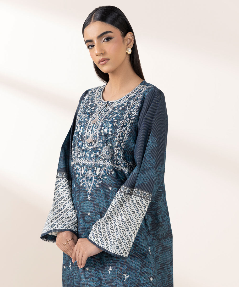 Women's Pret Zari Lawn Blue Embroidered A-Line Shirt