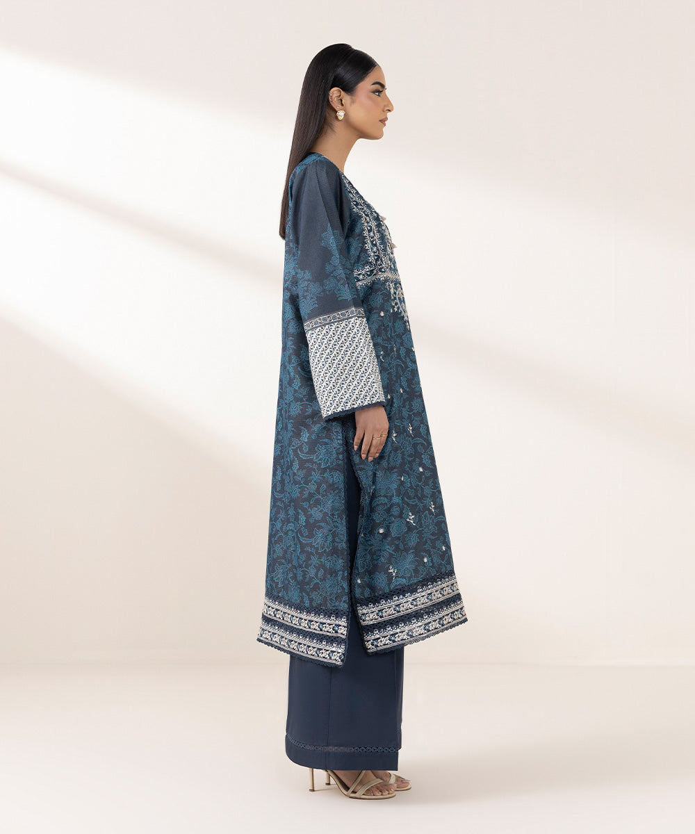 Women's Pret Zari Lawn Blue Embroidered A-Line Shirt