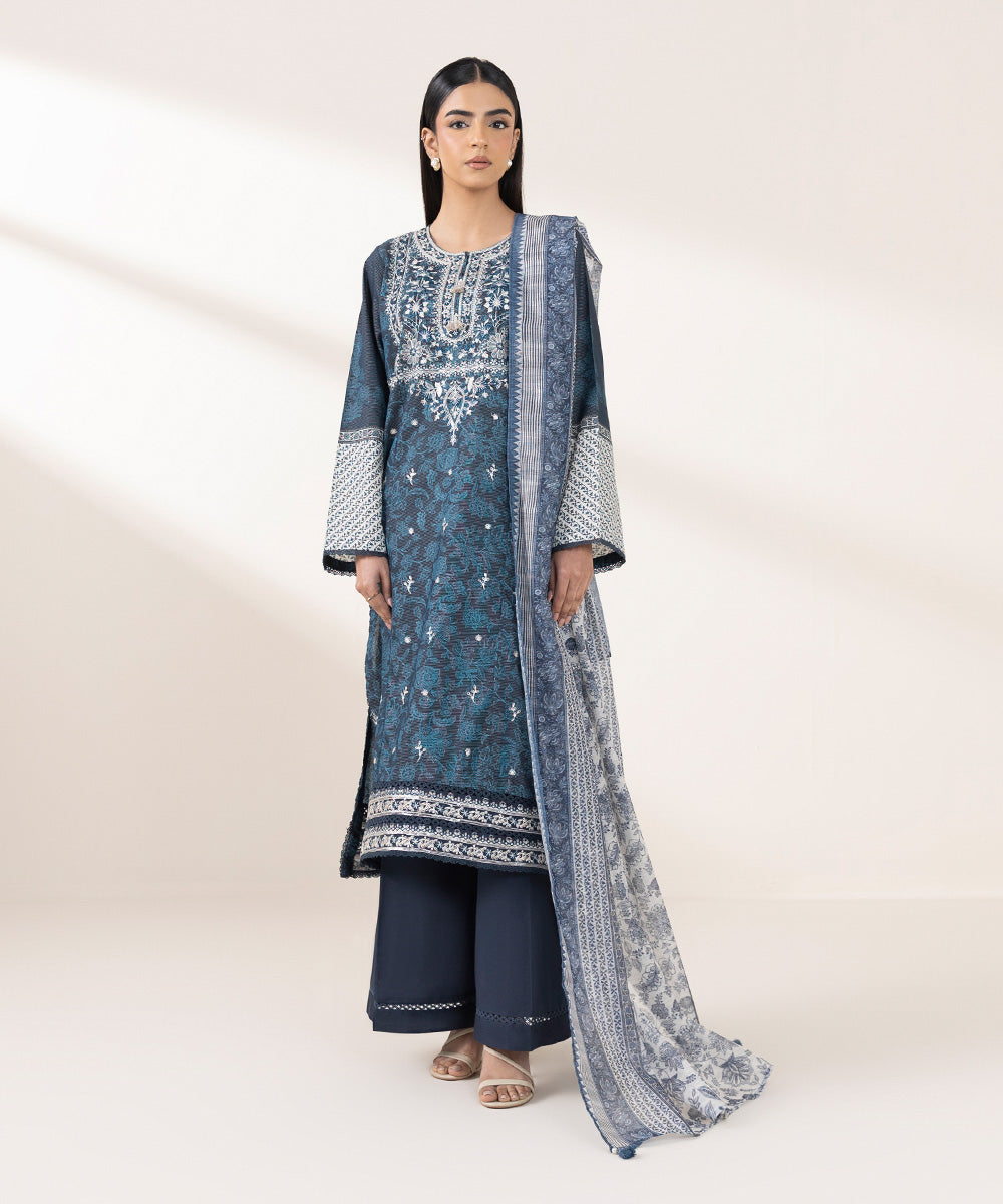 Women's Pret Zari Lawn Blue Embroidered A-Line Shirt